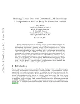 Enriching Tabular Data with Contextual LLM Embeddings: A Comprehensive
  Ablation Study for Ensemble Classifiers