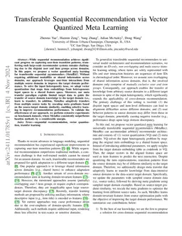 Transferable Sequential Recommendation via Vector Quantized Meta
  Learning