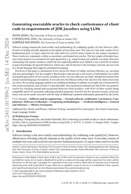 Generating executable oracles to check conformance of client code to requirements of JDK Javadocs using LLMs