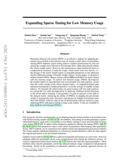 Expanding Sparse Tuning for Low Memory Usage
