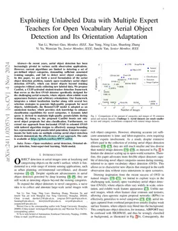 Exploiting Unlabeled Data with Multiple Expert Teachers for Open Vocabulary Aerial Object Detection and Its Orientation Adaptation