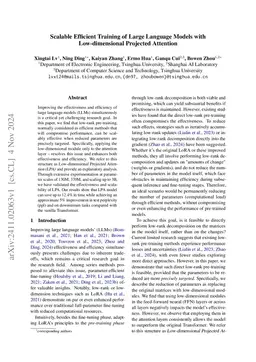 Scalable Efficient Training of Large Language Models with
  Low-dimensional Projected Attention