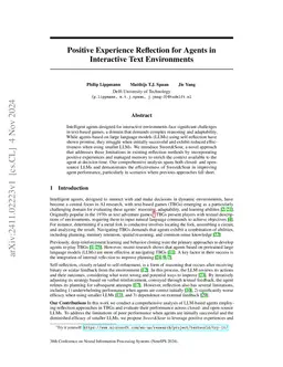 Positive Experience Reflection for Agents in Interactive Text
  Environments