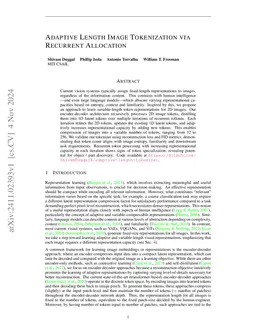Adaptive Length Image Tokenization via Recurrent Allocation