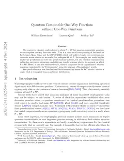 Quantum-Computable One-Way Functions without One-Way Functions