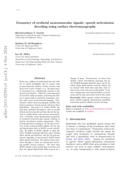 Geometry of orofacial neuromuscular signals: speech articulation decoding using surface electromyography