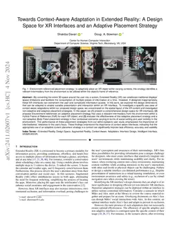 Towards Context-Aware Adaptation in Extended Reality: A Design Space for
  XR Interfaces and an Adaptive Placement Strategy