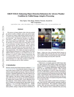 ERUP-YOLO: Enhancing Object Detection Robustness for Adverse Weather Condition by Unified Image-Adaptive Processing