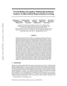 Toward Robust Incomplete Multimodal Sentiment Analysis via Hierarchical
  Representation Learning