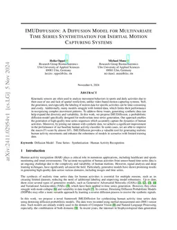 IMUDiffusion: A Diffusion Model for Multivariate Time Series
  Synthetisation for Inertial Motion Capturing Systems