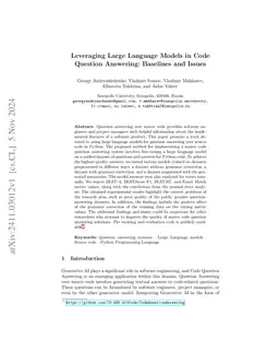 Leveraging Large Language Models in Code Question Answering: Baselines
  and Issues