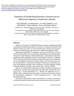 Evaluation of handwriting kinematics and pressure for differential
  diagnosis of Parkinson's disease