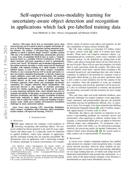 Self-supervised cross-modality learning for uncertainty-aware object
  detection and recognition in applications which lack pre-labelled training
  data