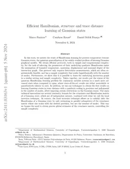 Efficient Hamiltonian, structure and trace distance learning of Gaussian states