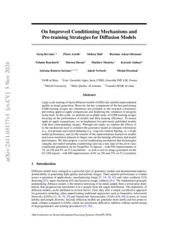 On Improved Conditioning Mechanisms and Pre-training Strategies for Diffusion Models