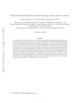 Proxy-informed Bayesian transfer learning with unknown sources