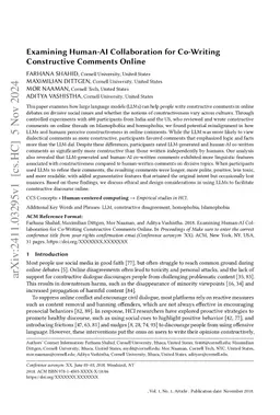 Examining Human-AI Collaboration for Co-Writing Constructive Comments
  Online