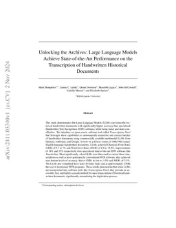 Unlocking the Archives: Using Large Language Models to Transcribe
  Handwritten Historical Documents