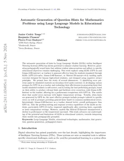 Automatic Generation of Question Hints for Mathematics Problems using
  Large Language Models in Educational Technology
