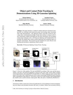 Object and Contact Point Tracking in Demonstrations Using 3D Gaussian
  Splatting