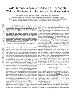 WiP: Towards a Secure SECP256K1 for Crypto Wallets: Hardware
  Architecture and Implementation
