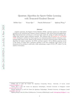 Quantum Algorithm for Sparse Online Learning with Truncated Gradient
  Descent