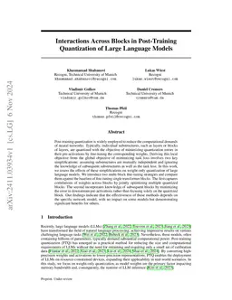 Interactions Across Blocks in Post-Training Quantization of Large
  Language Models