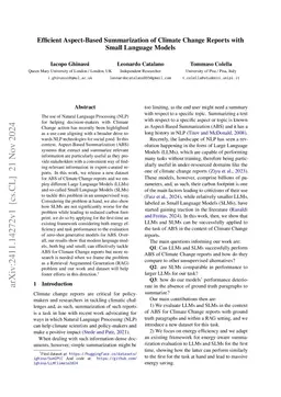 Efficient Aspect-Based Summarization of Climate Change Reports with
  Small Language Models