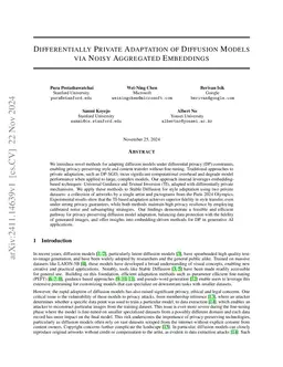 Differentially Private Adaptation of Diffusion Models via Noisy Aggregated Embeddings
