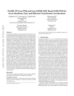 FLARE: FP-Less PTQ and Low-ENOB ADC Based AMS-PiM for Error-Resilient,
  Fast, and Efficient Transformer Acceleration
