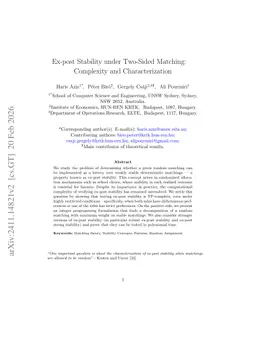 Ex-post Stability under Two-Sided Matching: Complexity and Characterization