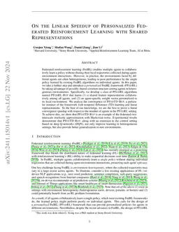 On the Linear Speedup of Personalized Federated Reinforcement Learning with Shared Representations