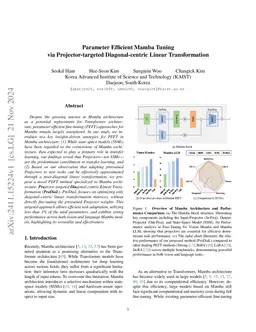 Parameter Efficient Mamba Tuning via Projector-targeted Diagonal-centric Linear Transformation