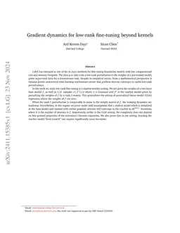 Gradient dynamics for low-rank fine-tuning beyond kernels