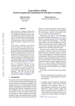 From MTEB to MTOB: Retrieval-Augmented Classification for Descriptive
  Grammars