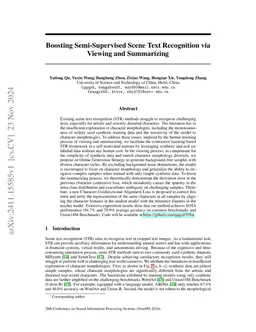 Boosting Semi-Supervised Scene Text Recognition via Viewing and
  Summarizing