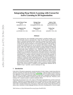 Integrating Deep Metric Learning with Coreset for Active Learning in 3D
  Segmentation