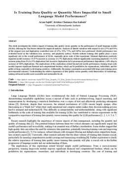 Is Training Data Quality or Quantity More Impactful to Small Language Model Performance?