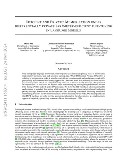 Efficient and Private: Memorisation under differentially private
  parameter-efficient fine-tuning in language models