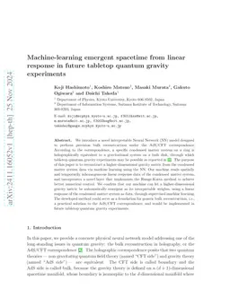 Machine-learning emergent spacetime from linear response in future
  tabletop quantum gravity experiments