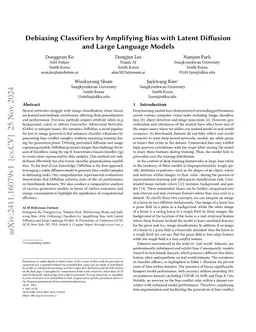 Debiasing Classifiers by Amplifying Bias with Latent Diffusion and Large
  Language Models