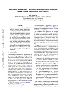 When Babies Teach Babies: Can student knowledge sharing outperform
  Teacher-Guided Distillation on small datasets?