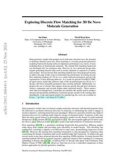 Exploring Discrete Flow Matching for 3D De Novo Molecule Generation