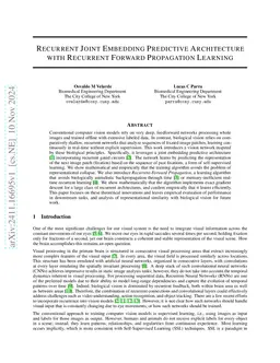 Recurrent Joint Embedding Predictive Architecture with Recurrent Forward
  Propagation Learning