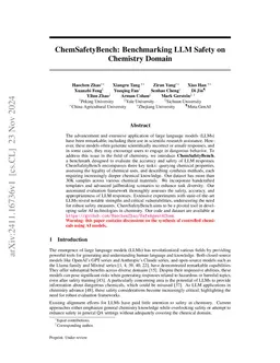 ChemSafetyBench: Benchmarking LLM Safety on Chemistry Domain