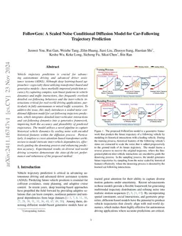 FollowGen: A Scaled Noise Conditional Diffusion Model for Car-Following
  Trajectory Prediction