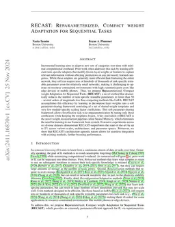 RECAST: Reparameterized, Compact weight Adaptation for Sequential Tasks