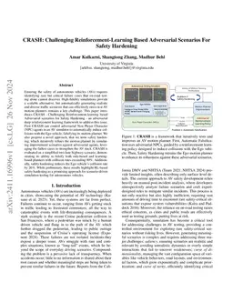 CRASH: Challenging Reinforcement-Learning Based Adversarial Scenarios
  For Safety Hardening