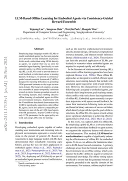 LLM-Based Offline Learning for Embodied Agents via Consistency-Guided
  Reward Ensemble