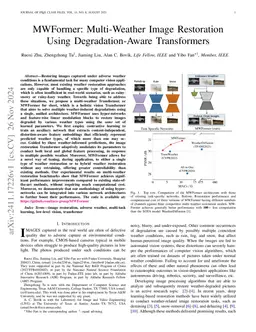 MWFormer: Multi-Weather Image Restoration Using Degradation-Aware
  Transformers